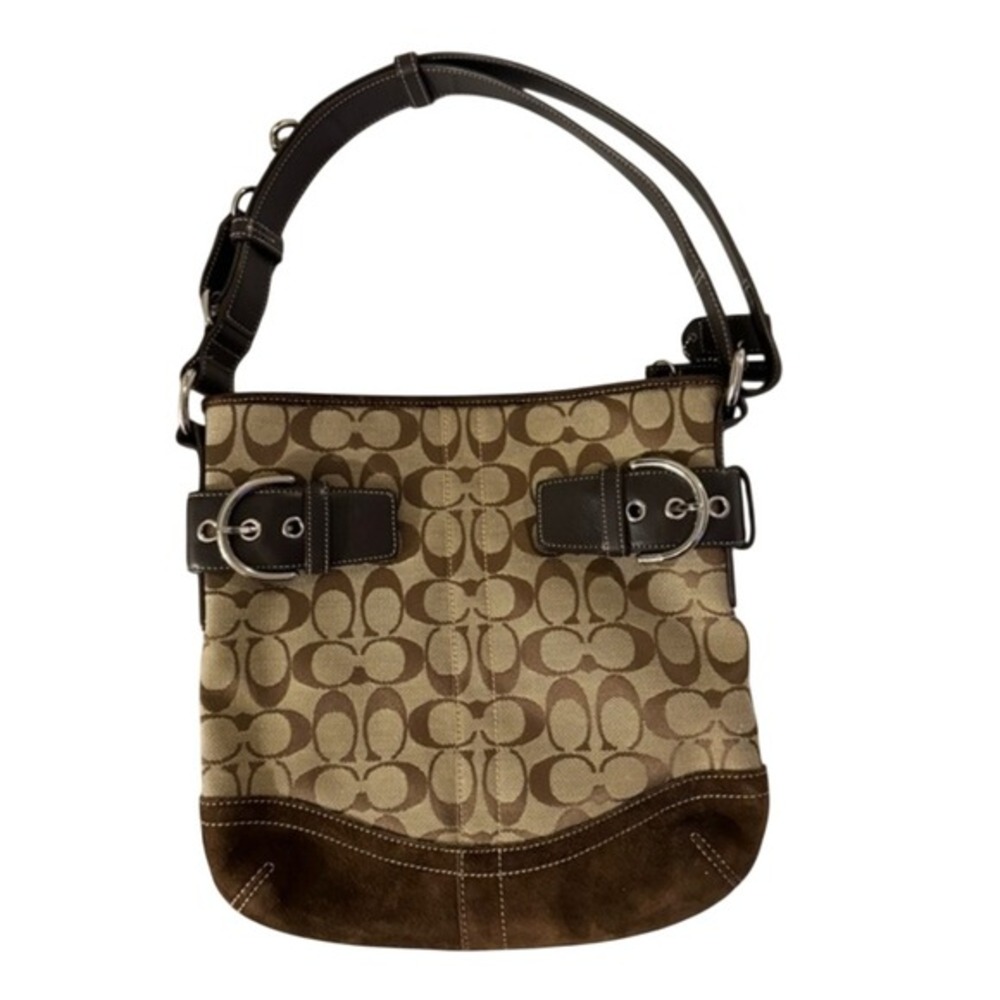 Coach‎ Soho Y2K Shoulder Crossbody Bag Leather Suede Brown Jacquard Buckle